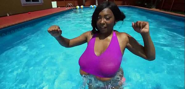  Busty ebony babe Rachel Raxxx pussy destroyed in the pool
